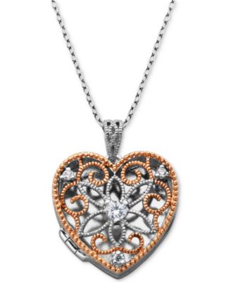 Giani Bernini - Cubic Zirconia Openwork Filigree Heart Locket 18" Pendant Necklace