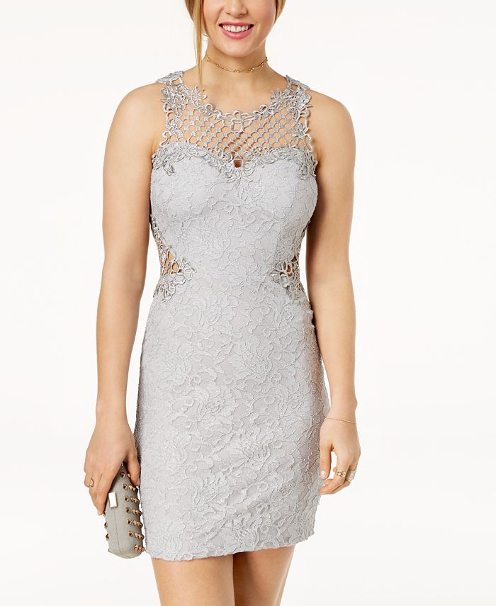 City Studios Juniors' V-Neck Glitter Lace Dress - Macy's