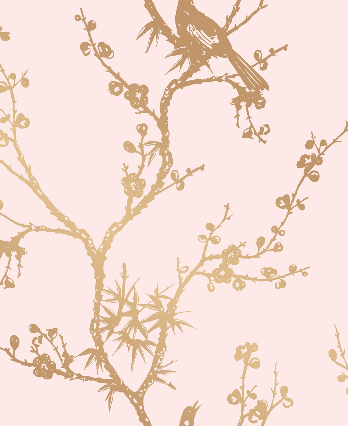 Shop Tempaper Cynthia Rowley For  Bird Watching Rose Pink & Gold Peel And Stick Wallpaper In Light,pastel Pink