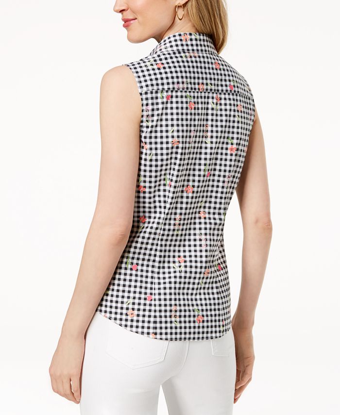 Charter Club Petite Floral-Print Gingham Sleeveless Shirt, Created for ...
