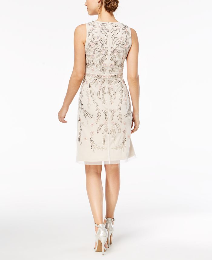 Adrianna Papell Flower-Beaded A-Line Dress - Macy's