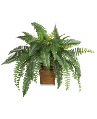Nearly Natural - Boston Fern Plant with Wicker Basket