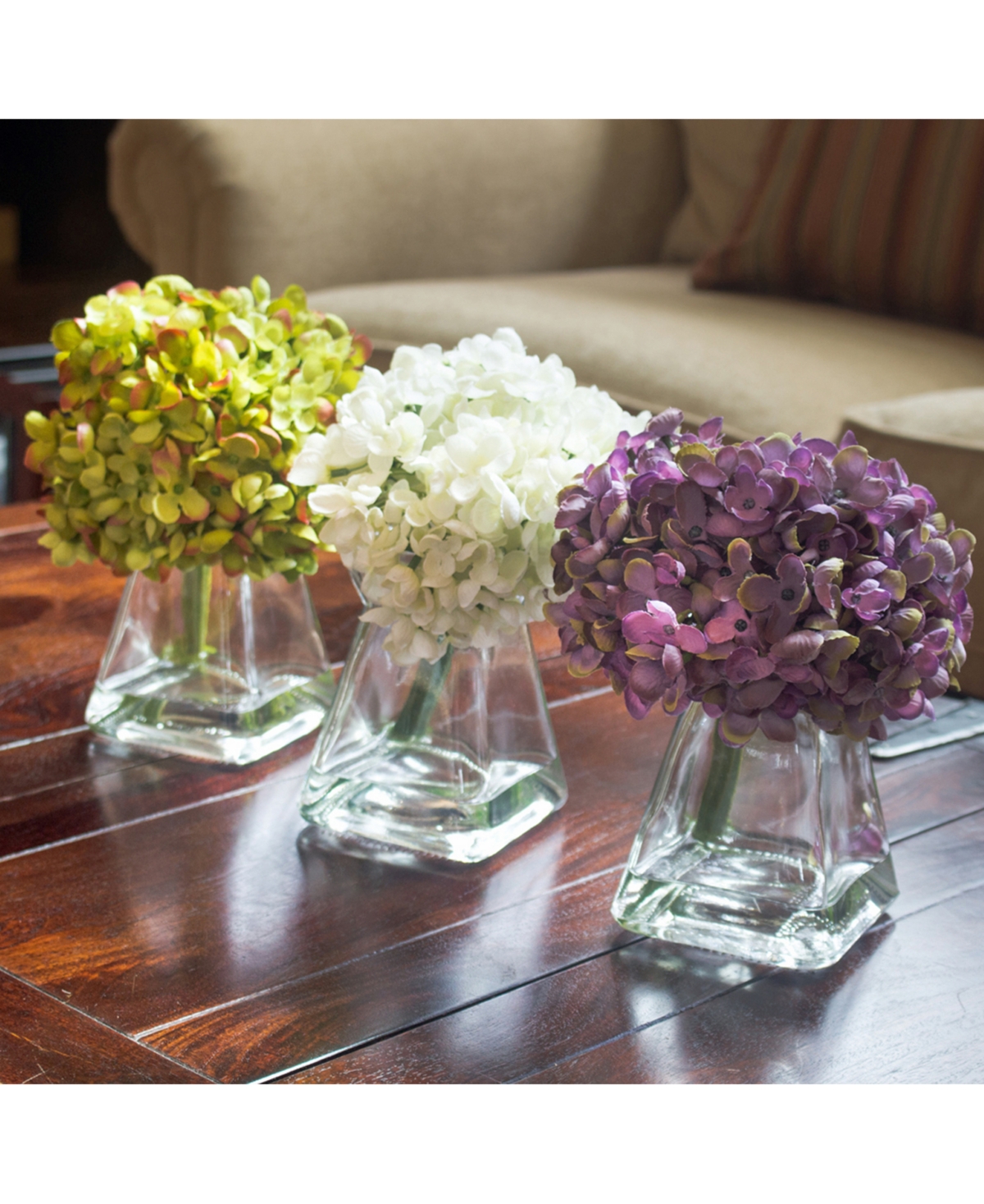 NEARLY NATURAL 3-PC. HYDRANGEA SET WITH VASES 
