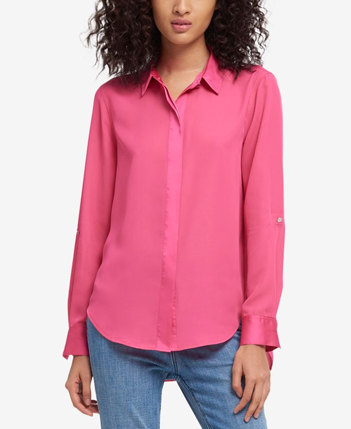 DKNY HighLow RollTabSleeve Shirt, Created for Macy's Macy's