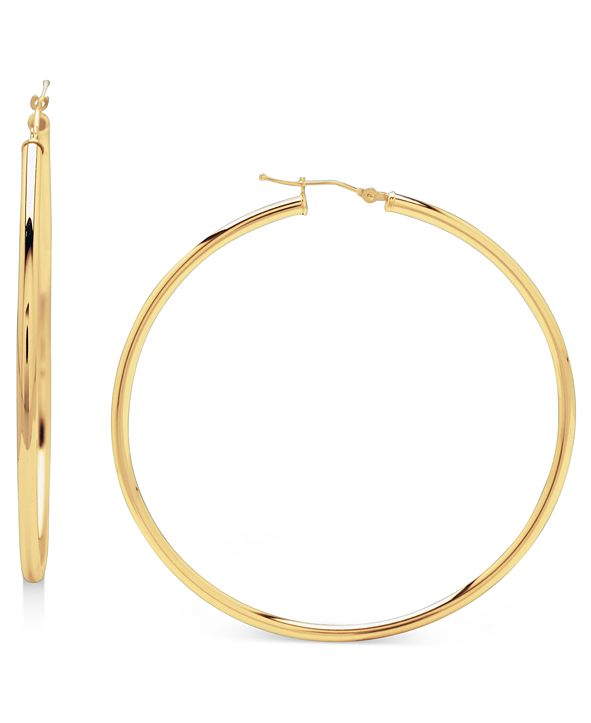 Macy's 14k Gold Earrings, Large Polished Hoop, 2-1/4 inches & Reviews ...