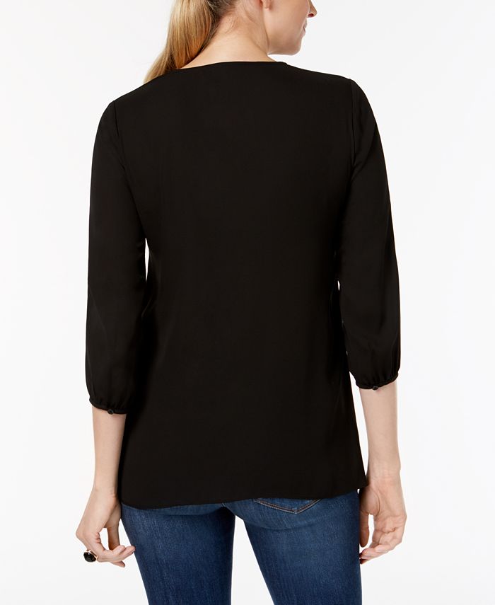 JM Collection Petite Embroidered-Neck Peasant Top, Created for Macy's ...