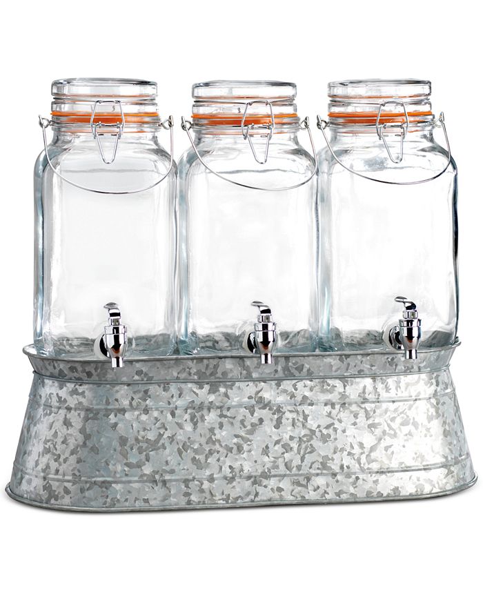 Home Essentials Fiddle & Fern Triple Glass 1Gallon Beverage Dispenser