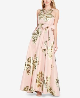 Tahari ASL - Metallic Floral-Print Halter Gown