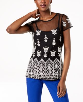 INC International Concepts I.N.C. Embroidered Sheer Top, Created 