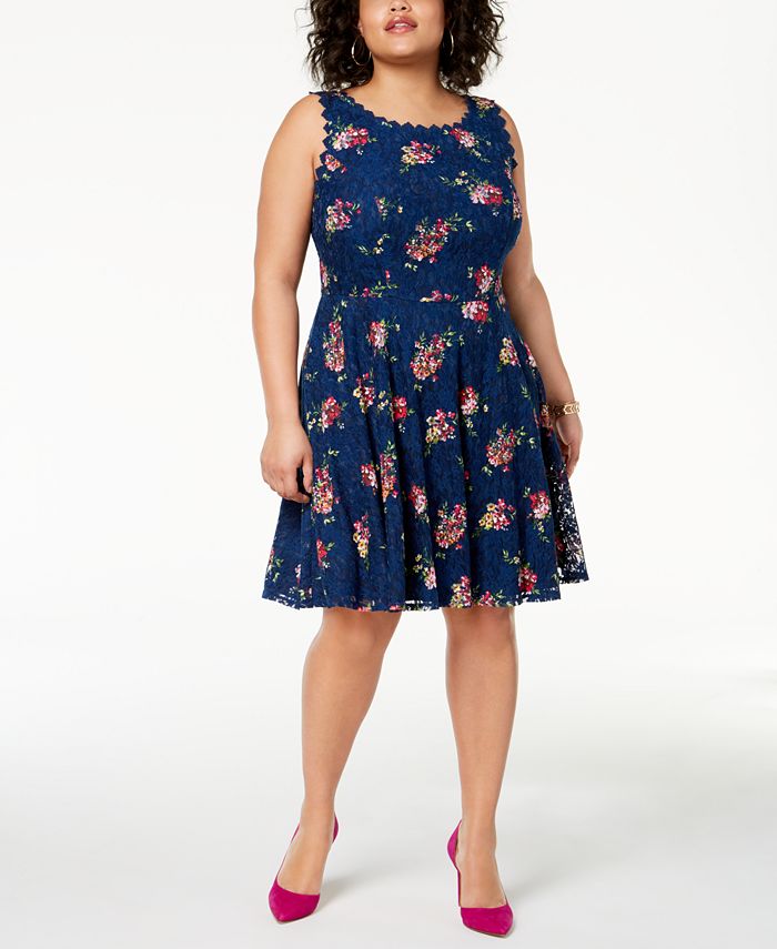 City Studios Trendy Plus Size Printed Lace Fit & Flare Dress - Macy's