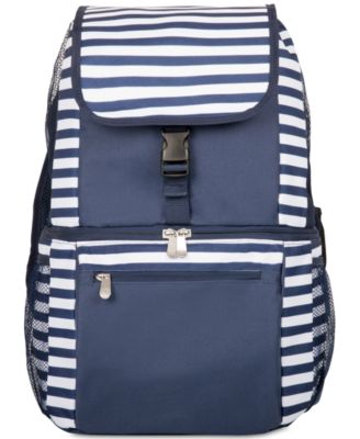 blue and white striped backpack