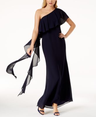 vince camuto one shoulder ruffle gown