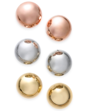 image of Charter Club Tri-Tone 3-Pc. Set Stud Earrings, Created for Macy-s