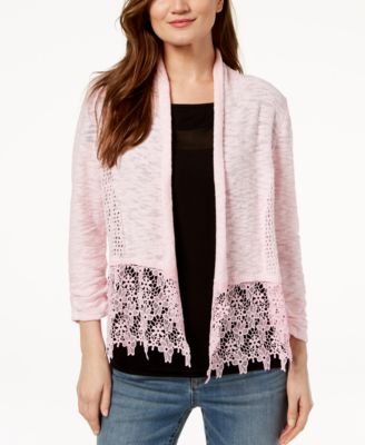Lace-Trim Open-Front Topper Cardigan 