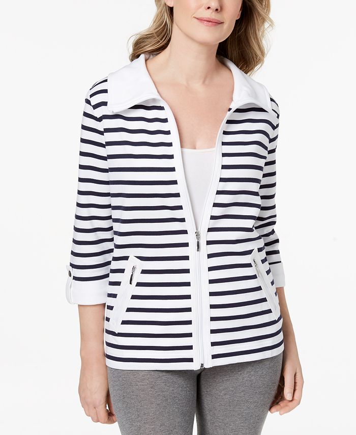 Karen Scott Striped French-Terry Jacket, Created for Macy's - Macy's