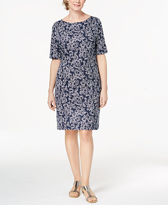 Karen Scott Printed Elbow-Sleeve Dress, Created for Macy's - Macy's