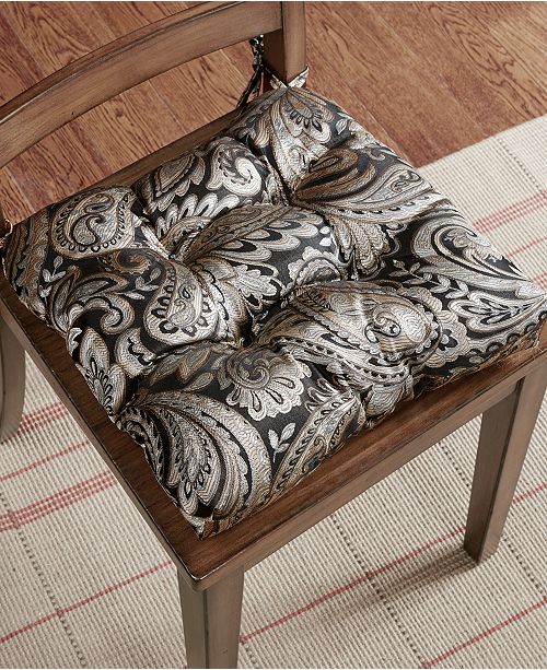 Madison Park Aubrey Tufted Paisley Jacquard Square Chair Pad Pair