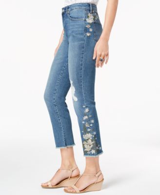 Style & Co Petite Embroidered Straight-Leg Cropped Jeans, Created For ...