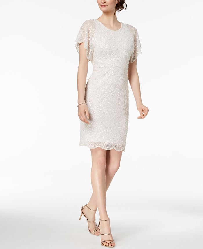 Papell Studio Women's Flutter Sleeve Sheath Dress Gray Size 10