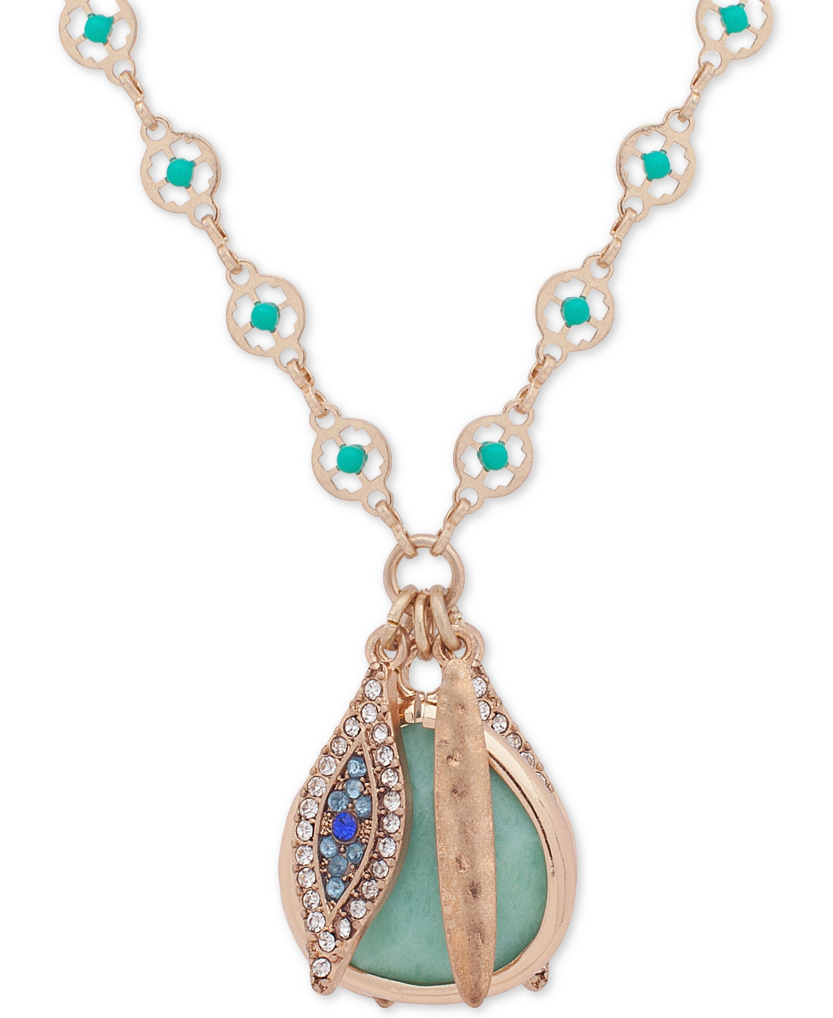 Gold-Tone Stone & Evil Eye Charm Pendant Necklace, 32" + 3" extender - Blue Green