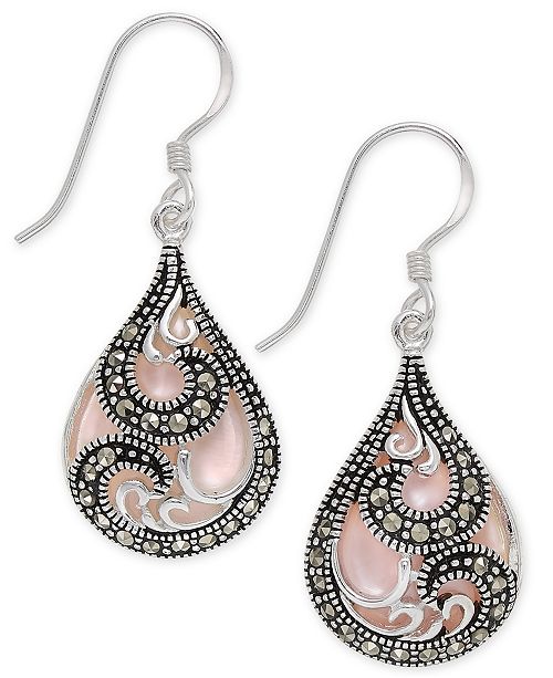 Macy S Marcasite Pink Shell Teardrop Drop Earrings In Fine