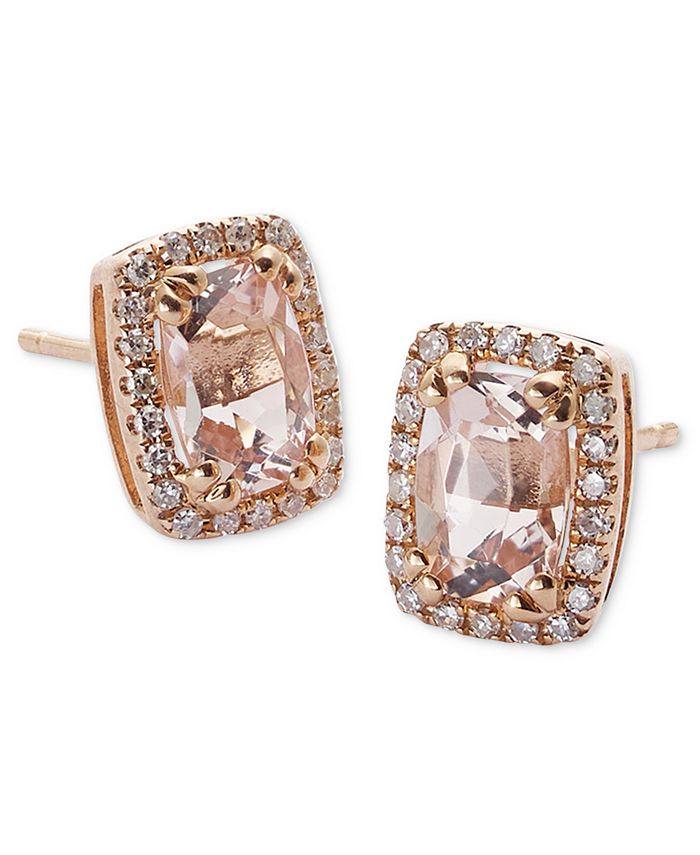 Macy's Morganite (1 ct. t.w.) and Diamond (1/10 ct. t.w.) Stud Earrings ...