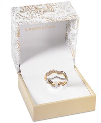 Tri-Tone Silver, Gold Plated, 18K Rose Gold Plated 3-Pc. Set Pav&eacute; Wavy Rings, Created for Macy's 