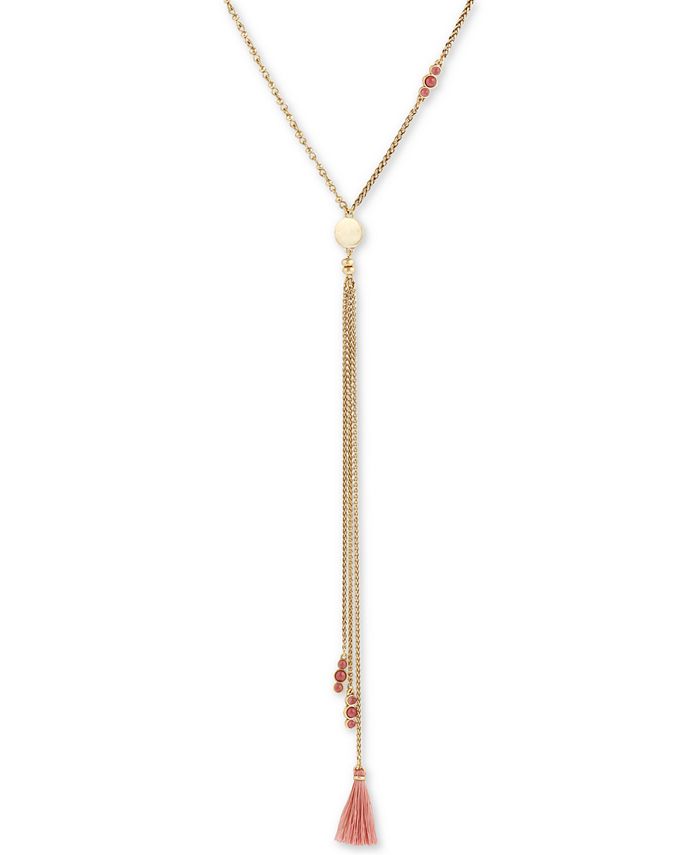 Lucky Brand Gold-Tone Bead & Tassel Lariat Necklace, 19