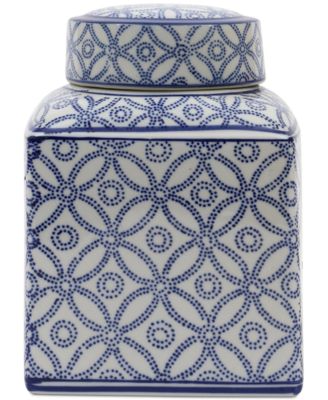 3R Studio - Medium Square Decorative Ceramic Ginger Jar with Lid
