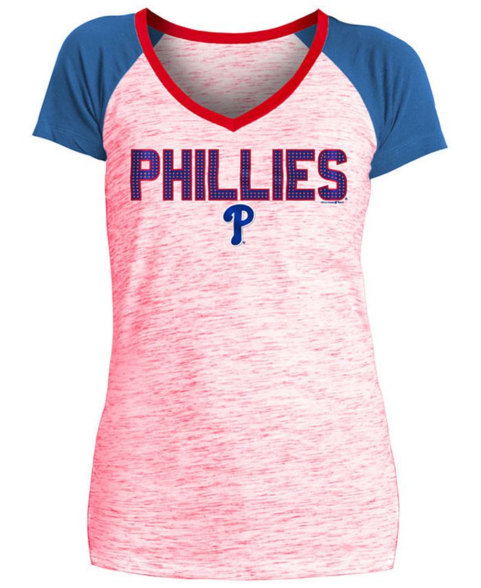 Women's Philadelphia Phillies Fanatics Red Script Assist Plus Size V-Neck T- Shirt
