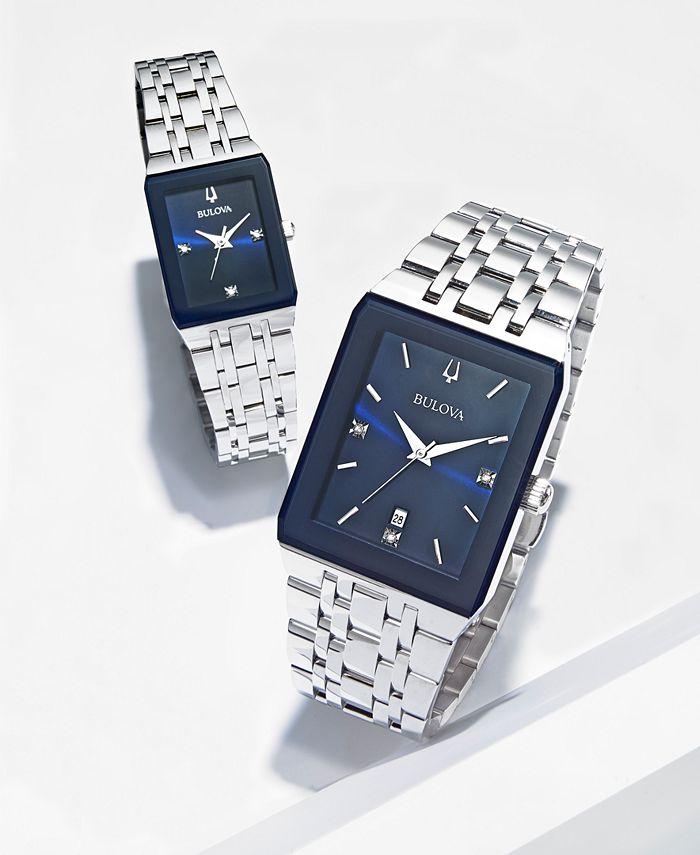 Bulova Womens Futuro Diamond Accent Stainless Steel Bracelet Watch 21x32mm Created For Macys