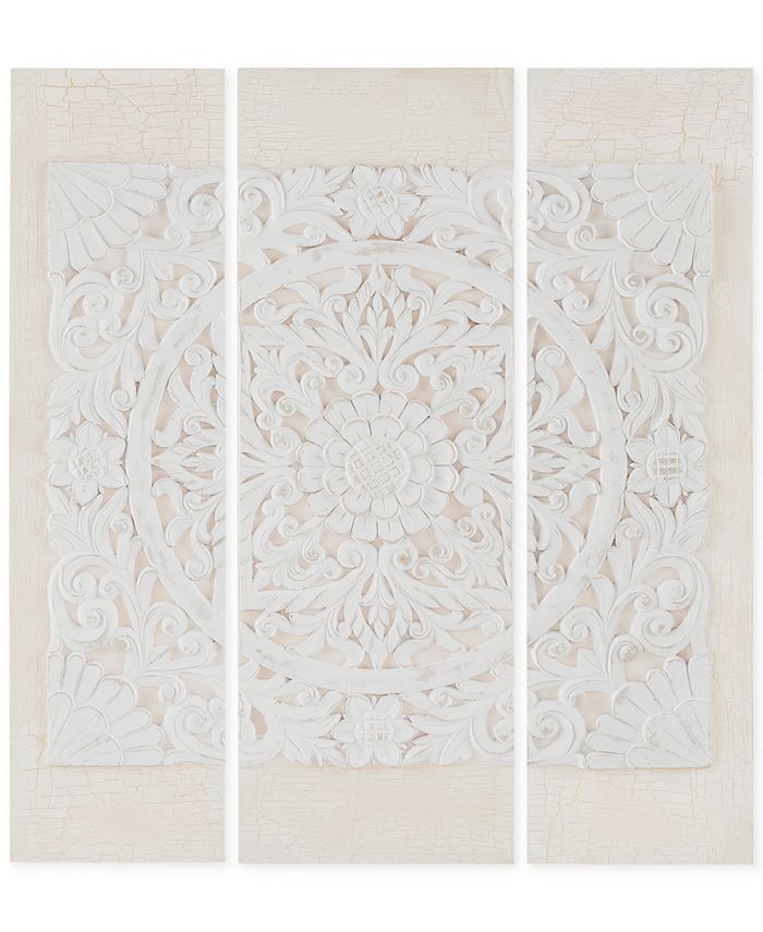 JLA Home - Wooden Mandala White 3-Pc. Printed Canvas Wall Art Set