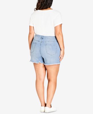 City Chic Trendy Plus Size Ripped Denim Shorts