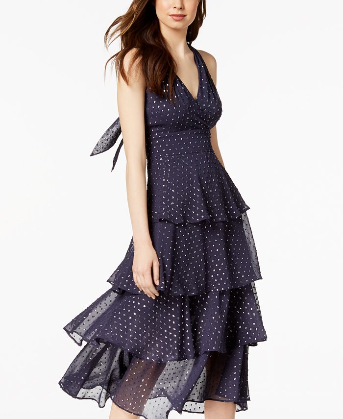 Melissa Maxi Dress - Fall Dot Chiffon Striped Ruffle