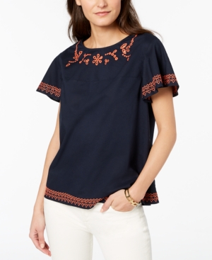 TOMMY HILFIGER COTTON EMBROIDERED TOP, CREATED FOR MACY'S