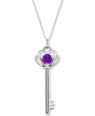 Macy's Gemstone & Diamond Accent Key 18" Pendant Necklace In Sterling ...