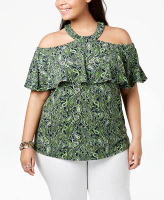 Michael Kors - Plus Size Printed Cold-Shoulder Halter Top