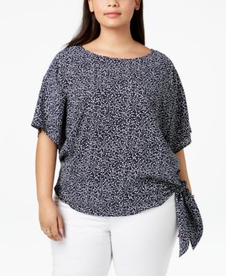 Michael Kors Women's Jacquard Tie Hem Top Black Size 3X