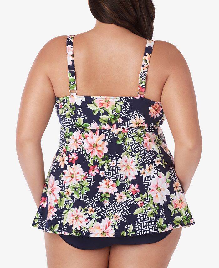 Swim Solutions Plus Size Juliet Floral-Printed Tiered Tankini Top ...