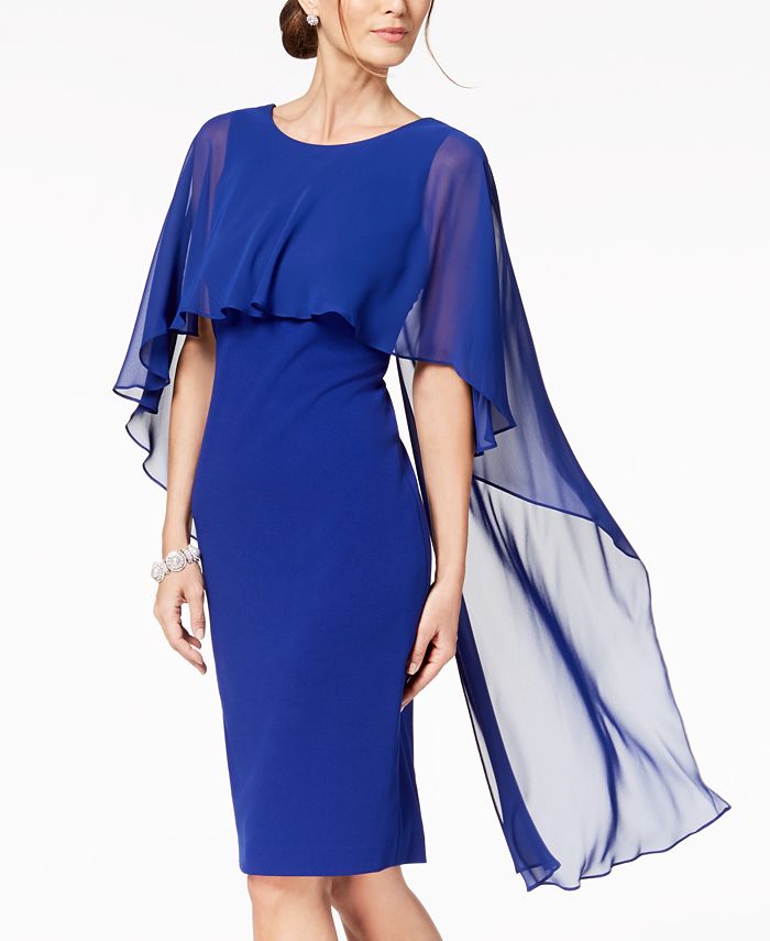 Calvin Klein Chiffon-Cape Sheath Dress - Macy's