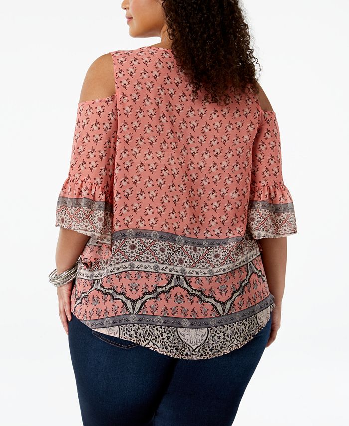 Style & Co Plus Size Mixed-Print Cold-Shoulder Top, Created for Macy's ...