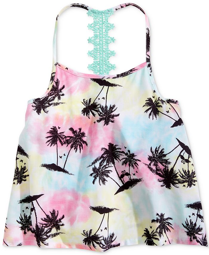 Epic Threads Big Girls Lace-Strap Palm Tree-Print Tank Top, Created for ...