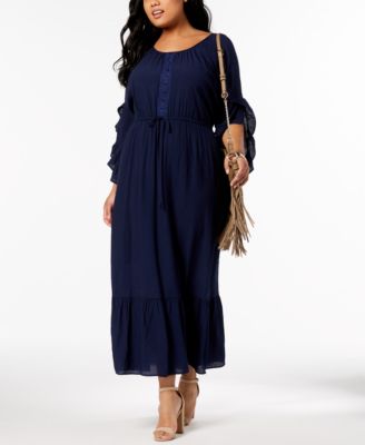 NY Collection - Plus Size Crochet-Trim Peasant Maxi Dress