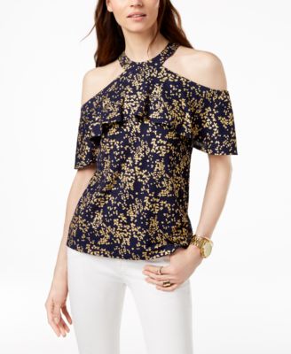 michael kors cold shoulder flounce top