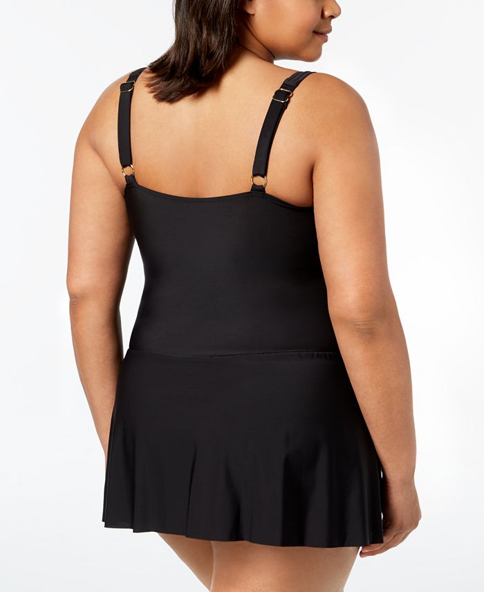 Swim Solutions Plus Size Desert Sand Shirred TummyControl Swimdress