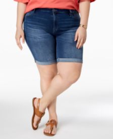 Plus Size Cuffed Denim Shorts, Created for Macy's