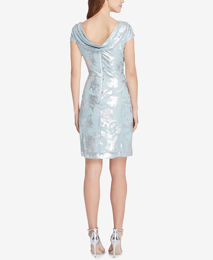 tahari asl cowl neck metallic gown