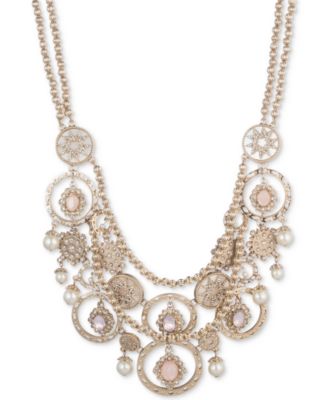 Marchesa - Gold-Tone Stone, Imitation Pearl and Pav&eacute; Multi-Row Statement Necklace, 16" + 3" extender