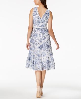 Robe Taylor à Bretelles Doubles - Imprimé Floral Coloré Tribal - Taille 14 - Neuf Avec étiquettes (NWT) - Longueur Genou - Sans Manches