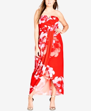 Shop City Chic Trendy Plus Size Printed Draped Front Gown In Tango
